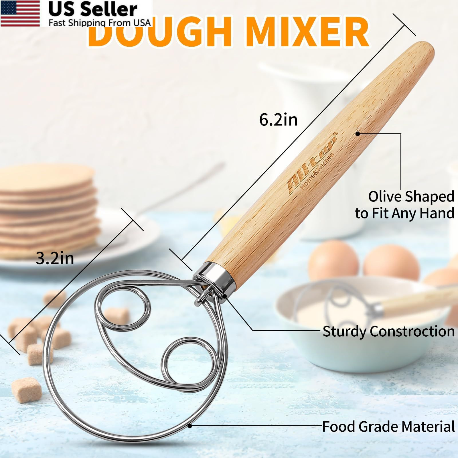 ALLTOP Stainless Steel Danish Dough Whisk Dutch Mixer Sourdough Bread Making Too