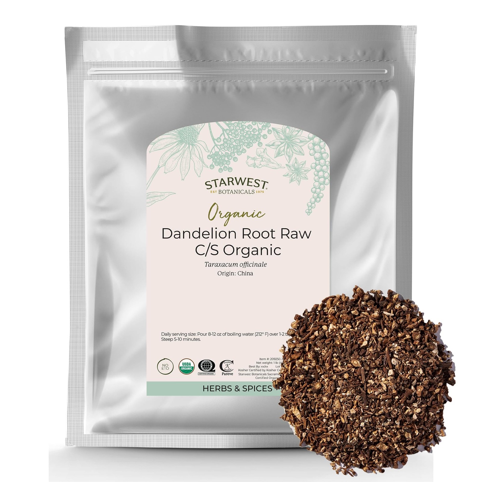Starwest Botanicals Organic Raw Dandelion Root 16 Ounce (Pack of 1), No Color