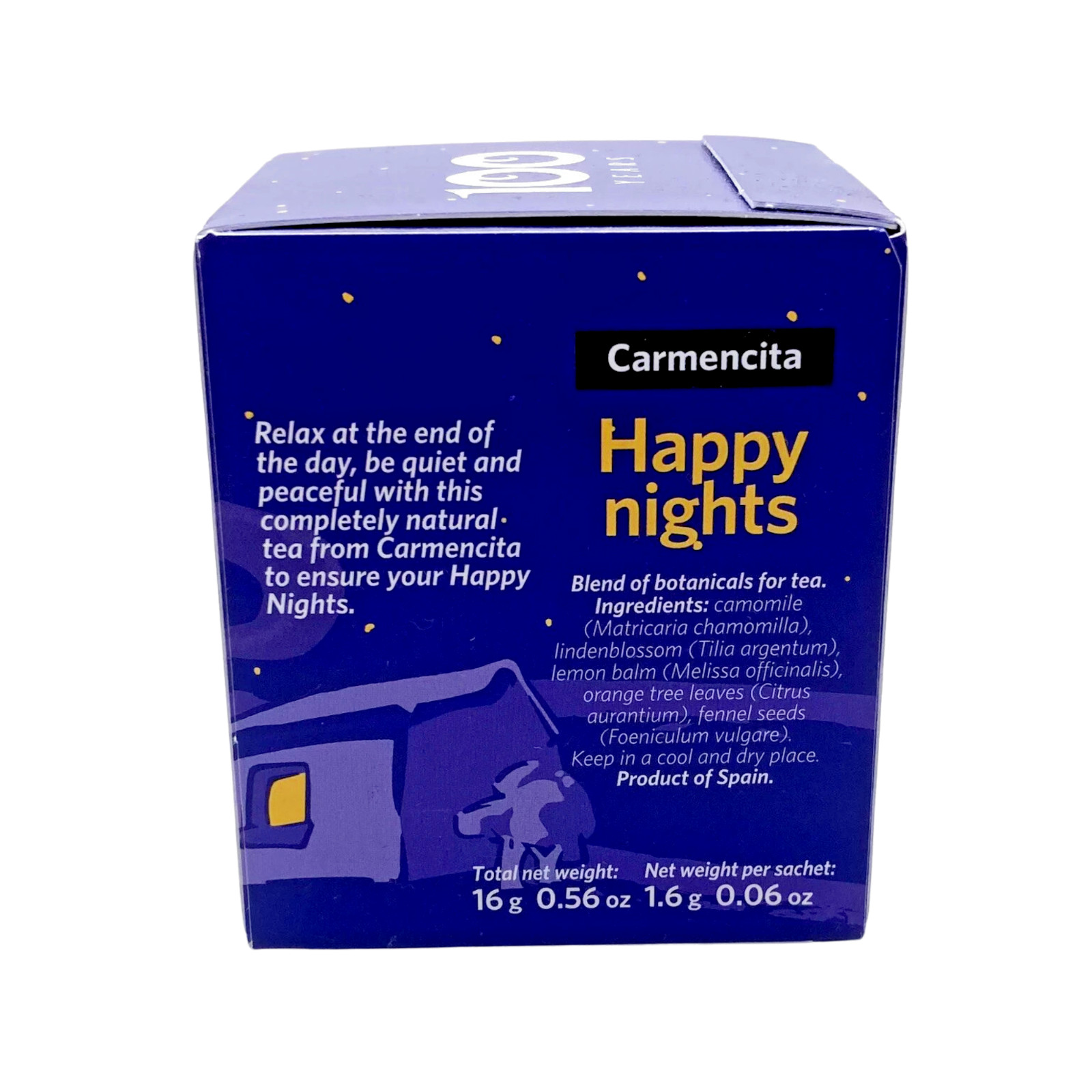 Carmencita Happy Nights Herbal Tea Relaxing Bedtime Blend 10 Tea Bags