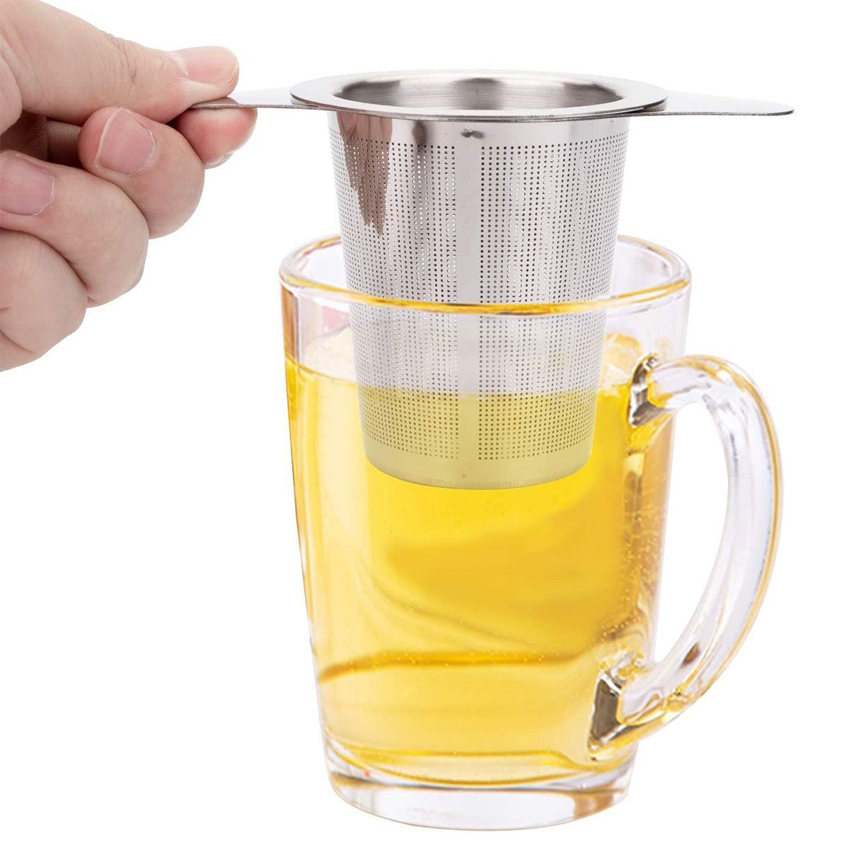 Tea Infuser Mesh Loose Leaf Herb Strainer Handle Stainless Steel Filter W/Lid