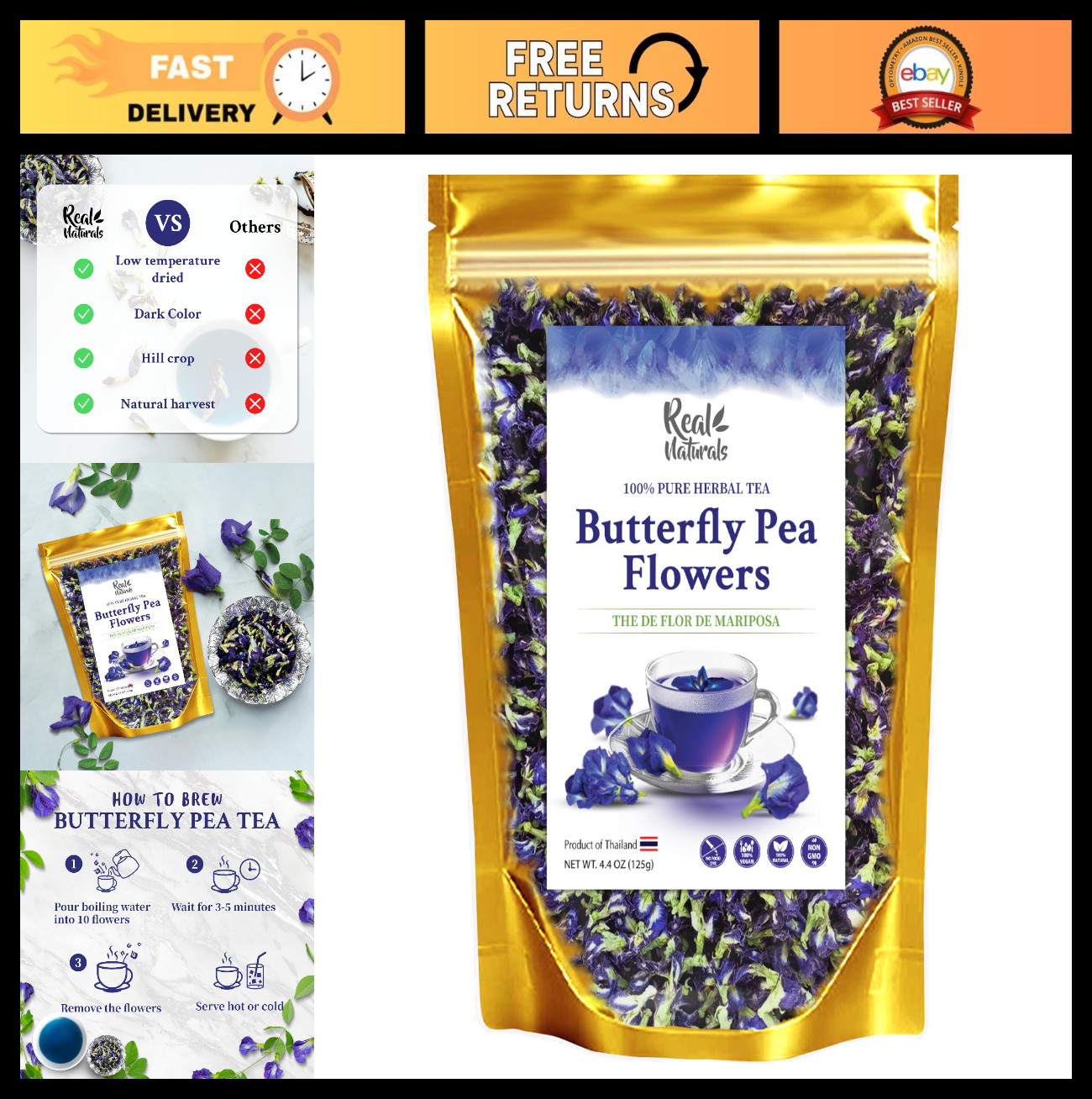 Loose Leaf Butterfly Pea Flower Tea – 375+ Cups, Dried Blue Tea, 4.4 Oz