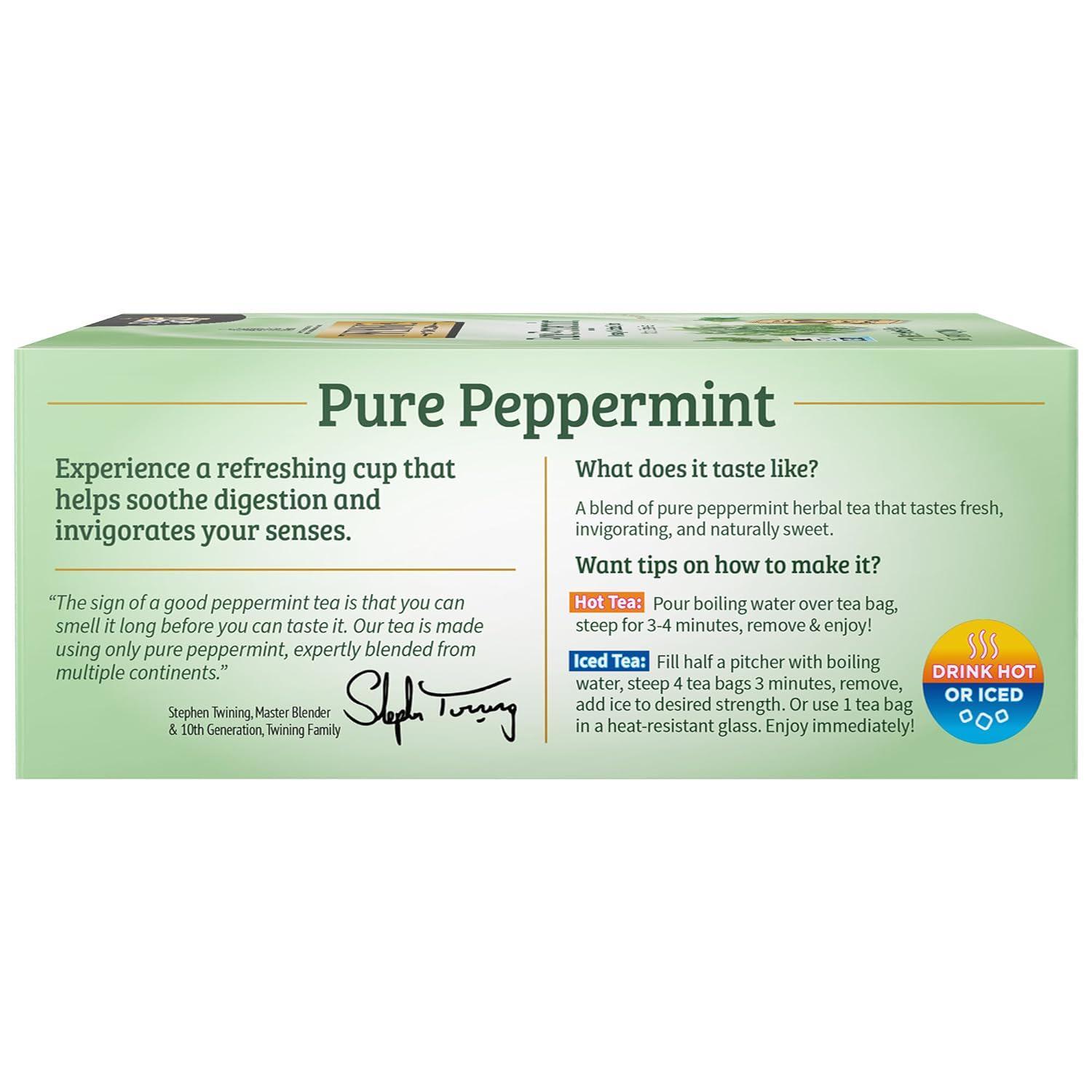 Twinings Pure Peppermint, 100 Individually Wrapped Tea Bags, Fresh Minty Free,