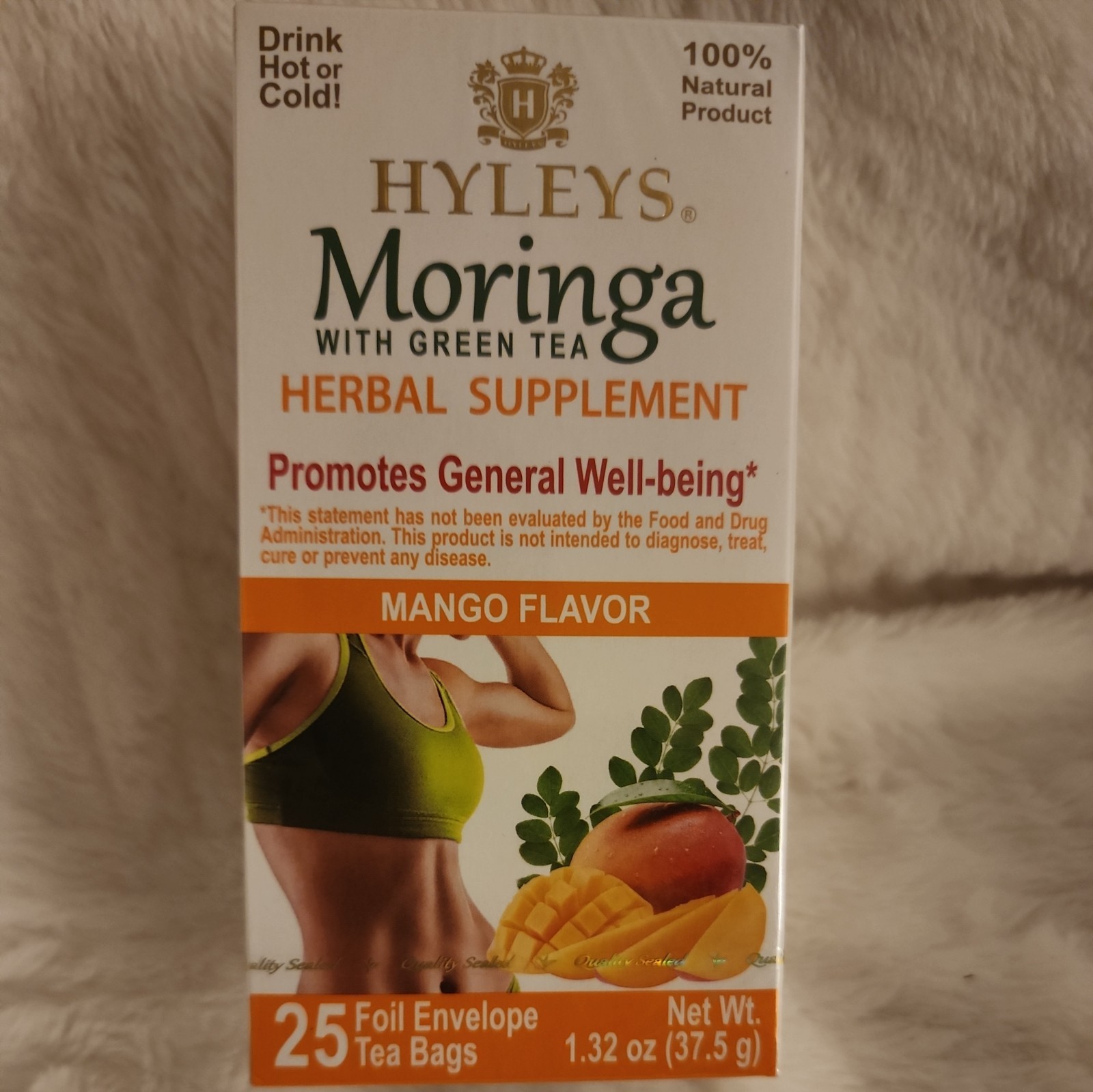 Hyleys MORINGA with Green Tea MANGO FLAVOR Herbal Supplement 25 Tea Bags
