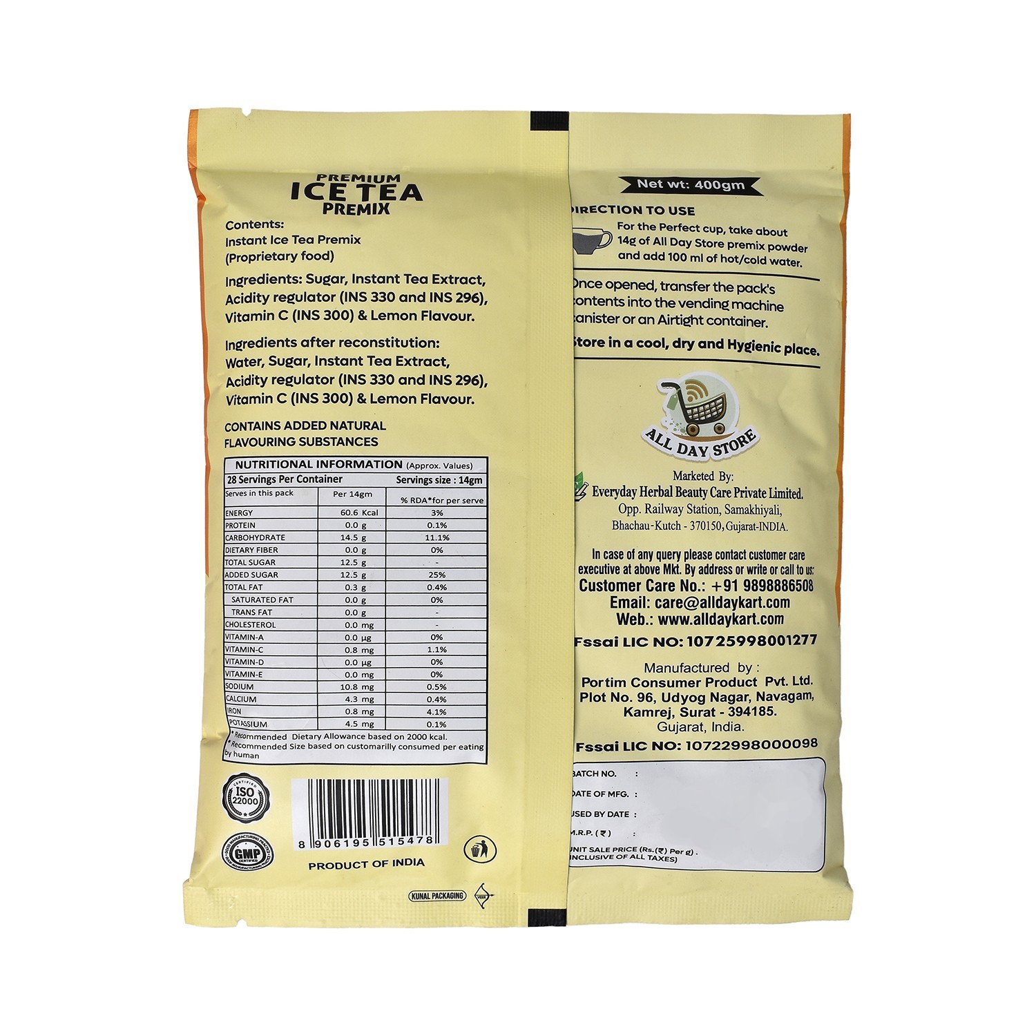 All Day Store Lemon Ice Tea Powder 400g Pouch Instant Refreshing Drink