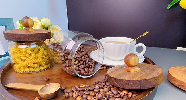 Glass Storage Jars with Wooden Lids – Airtight Containers for Pantry