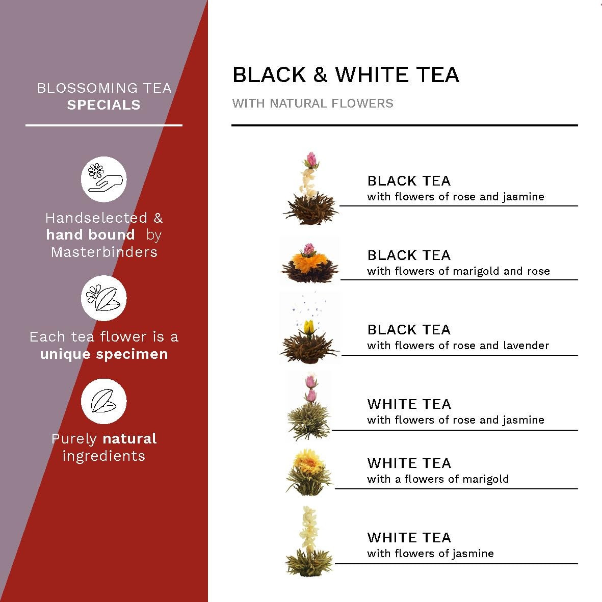 Creano Blooming Tea Gift Set with Glass Pot 17oz/500ml with 6 Flowering-Tea e…