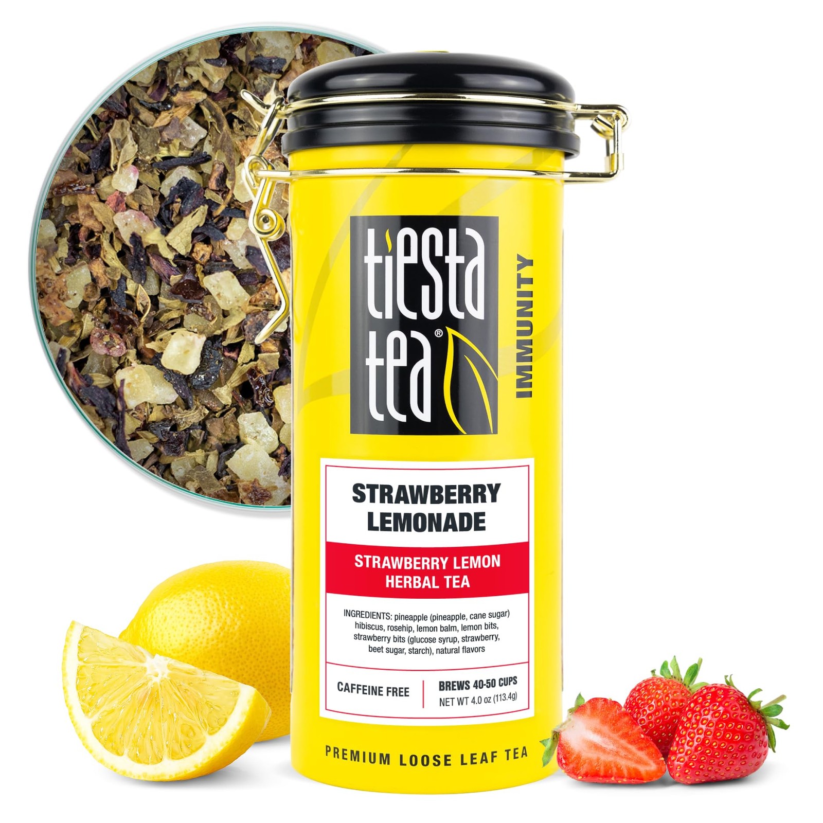 Premium Strawberry Lemon Herbal Tea 50 Cups in Reusable Tin Caffeine Free