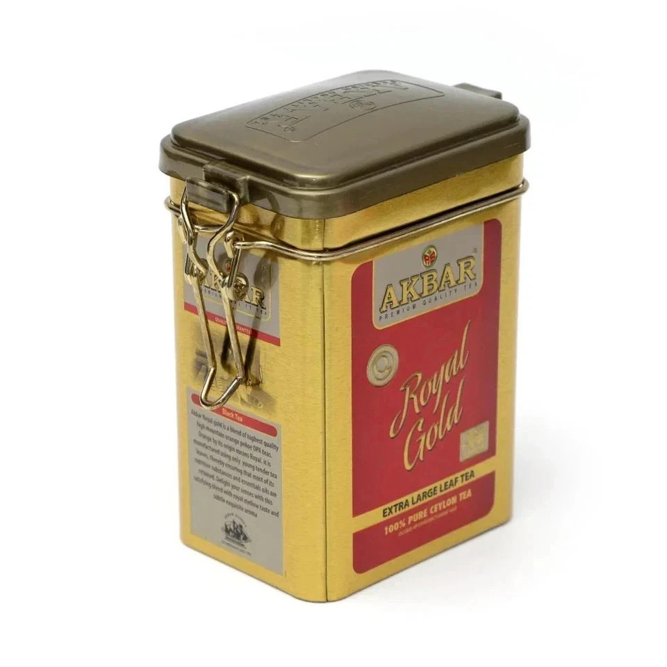 Akbar Royal Gold Ceylon Tea 80g Big Leaf OPA Black Loose Tea in Premium Gold Tin
