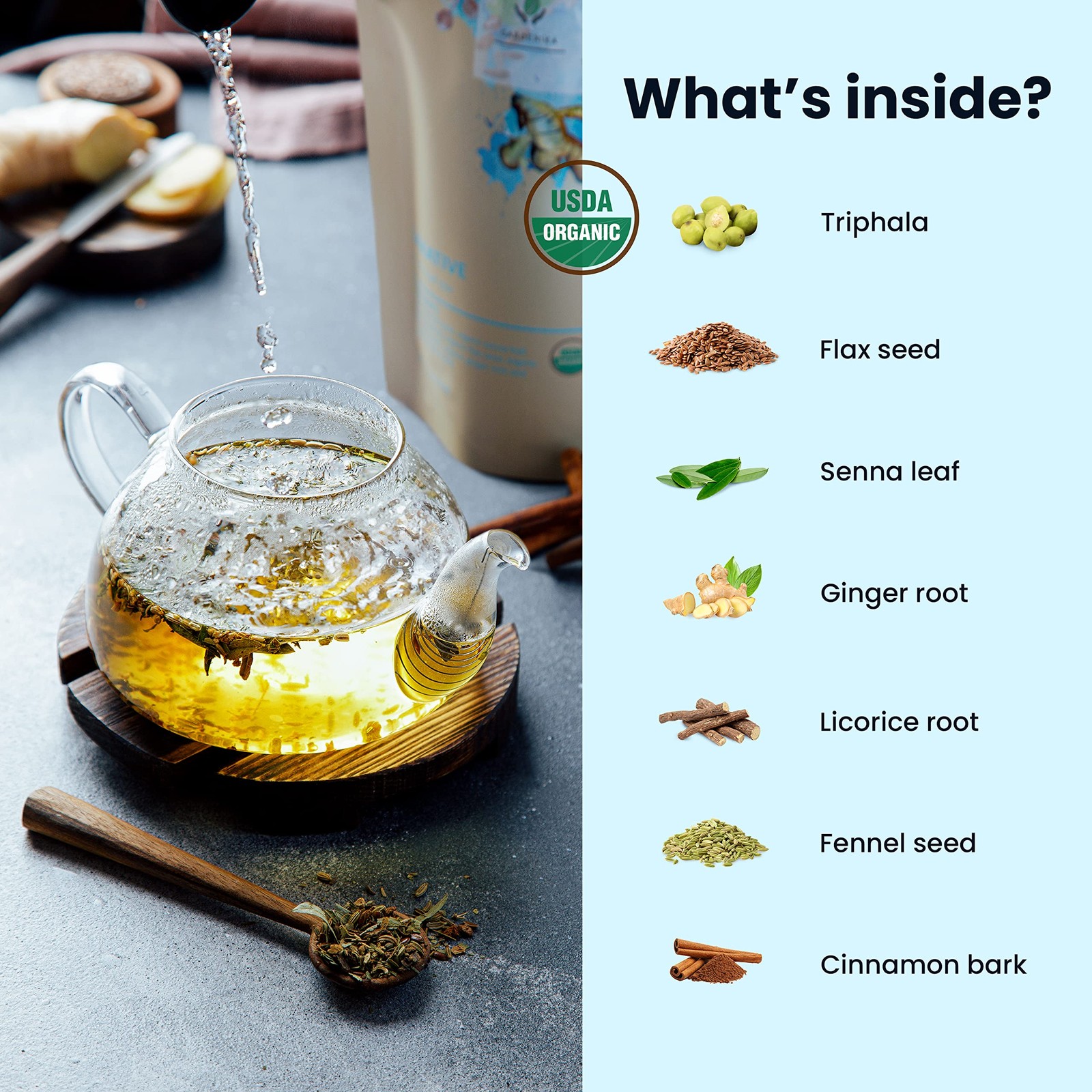 Organic Laxative Loose Tea, Herbal, Caffeine-Free, KSA Kosher, Ayurvedic with…