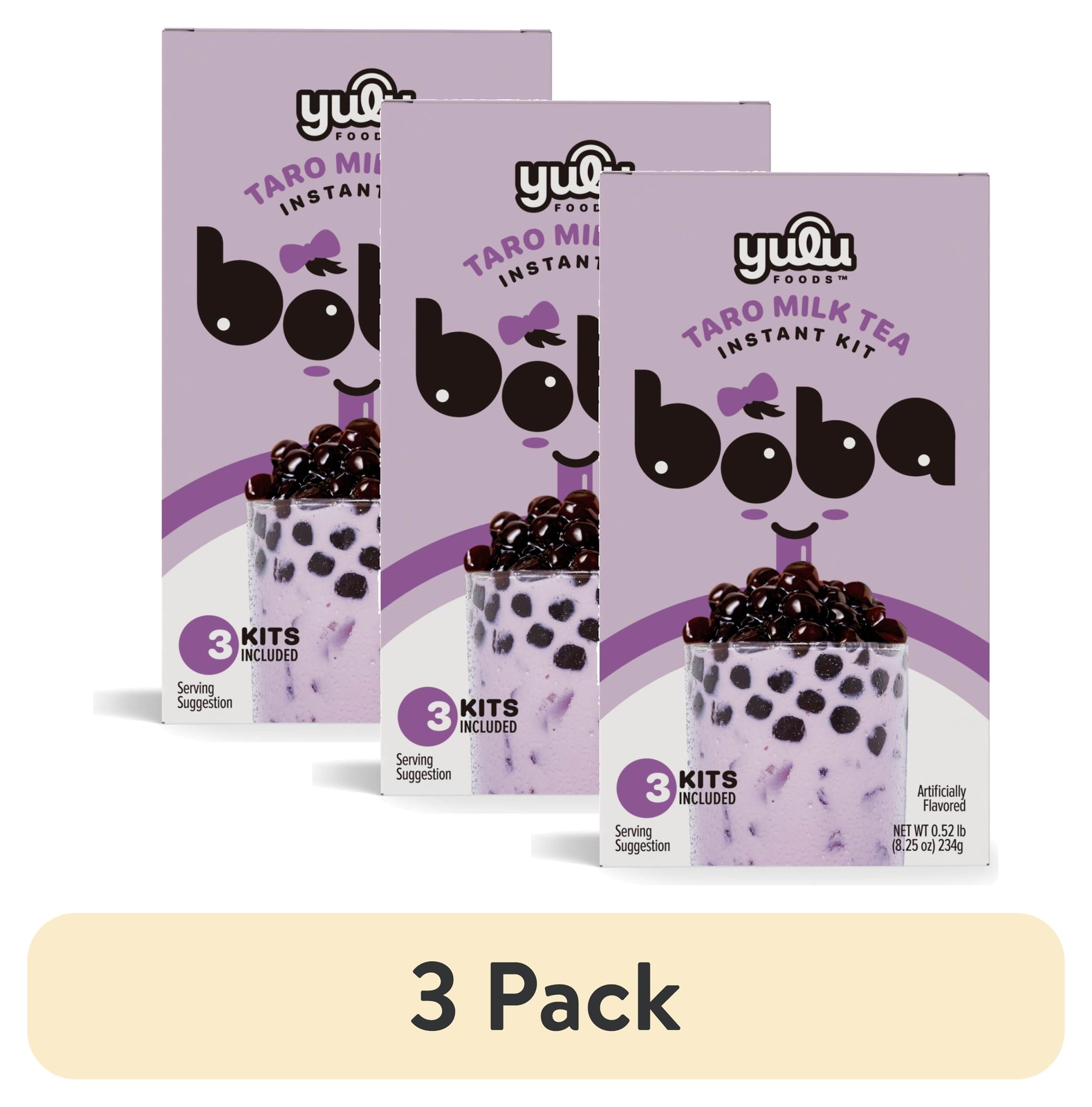 Yulu Instant Boba Taro Milk Tea, Bubble Tea Kit, 3 Drinks
