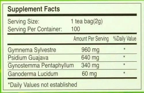 Gymnema Green Tea For Diabetics, No Caffeine 100 Tea Bags