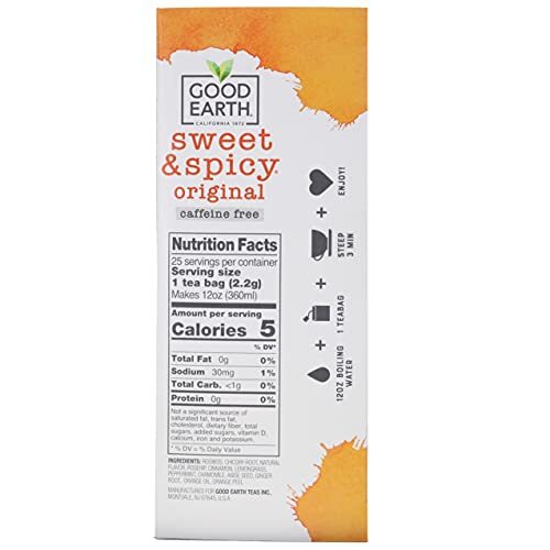 Good Earth Sweet & Spicy Flavored 25 Tea Bags 4 Assorted Flavor Names , Sizes