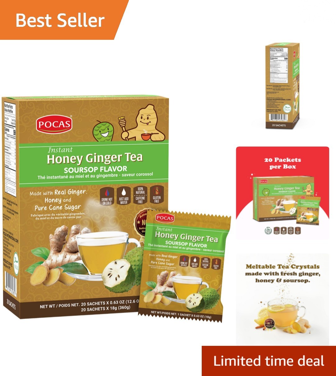 Soursop Flavored Honey Ginger Tea Powder – Boost Immunity with 20 Packets