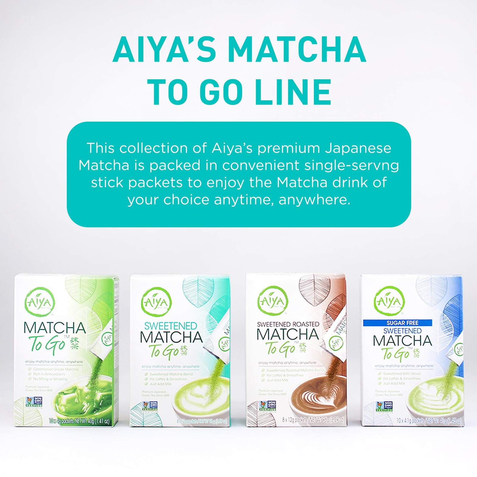 Aiya Japanese Sweetened Matcha Powder to Go Sticks – Ceremonial 8 Count