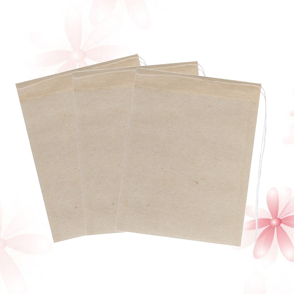 100Pcs Reusable Tea Filter Bags with Drawstring for Loose Tea Light Brown