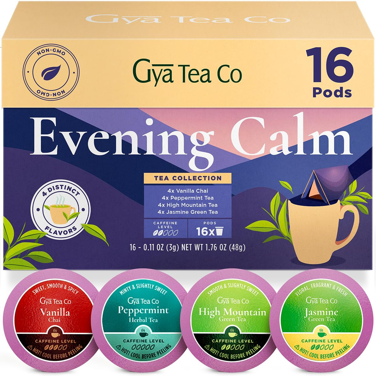 Evening Calm Tea Gift Set (16 Ct) – Assorted Tea Pod Variety Pack with Vanilla C