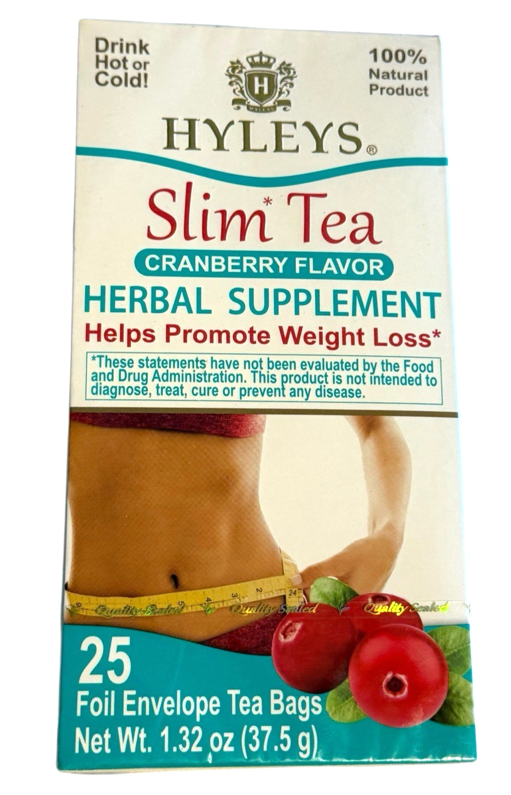 2 Boxes of 25 Hyleys Slim Tea – Cranberry Flavor – 50 Foil Bags – Ex: 10/27