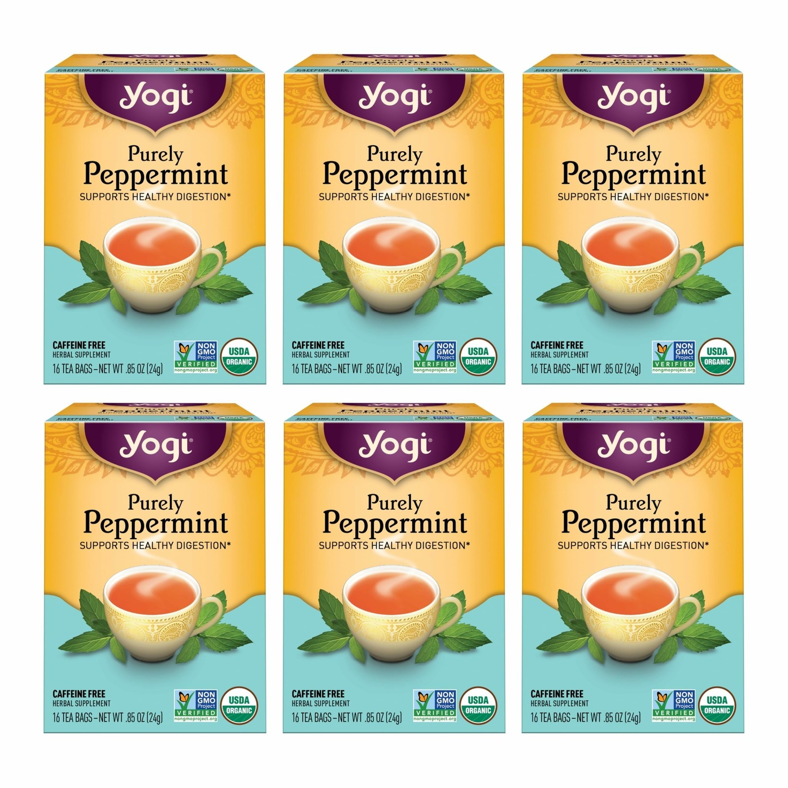 Yogi Tea – Purely Peppermint (6 Pack) – 16 Count (Pack of 6), Yellow
