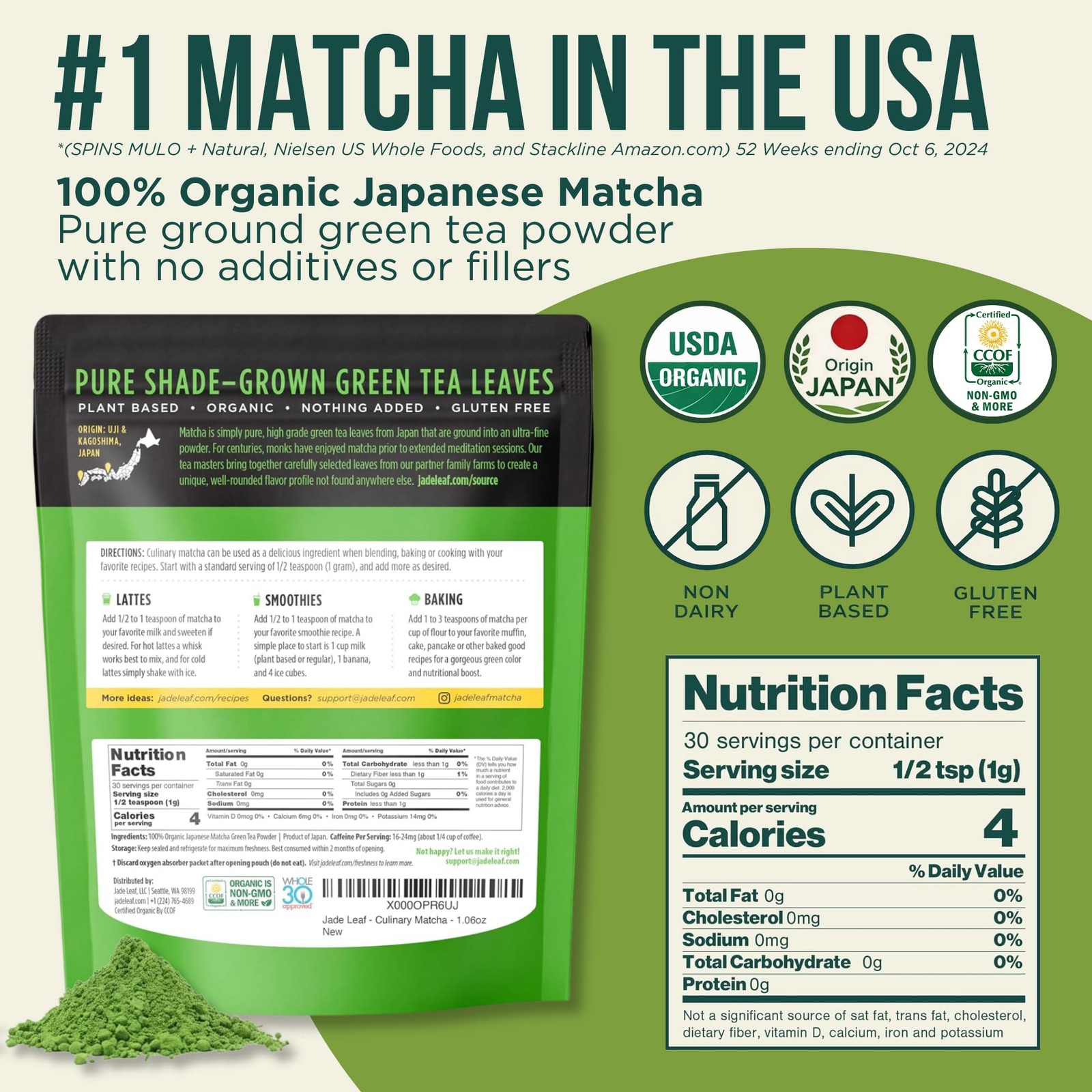 Organic Culinary Grade Matcha Powder – Japanese Green tea for Baking, Smoothi…
