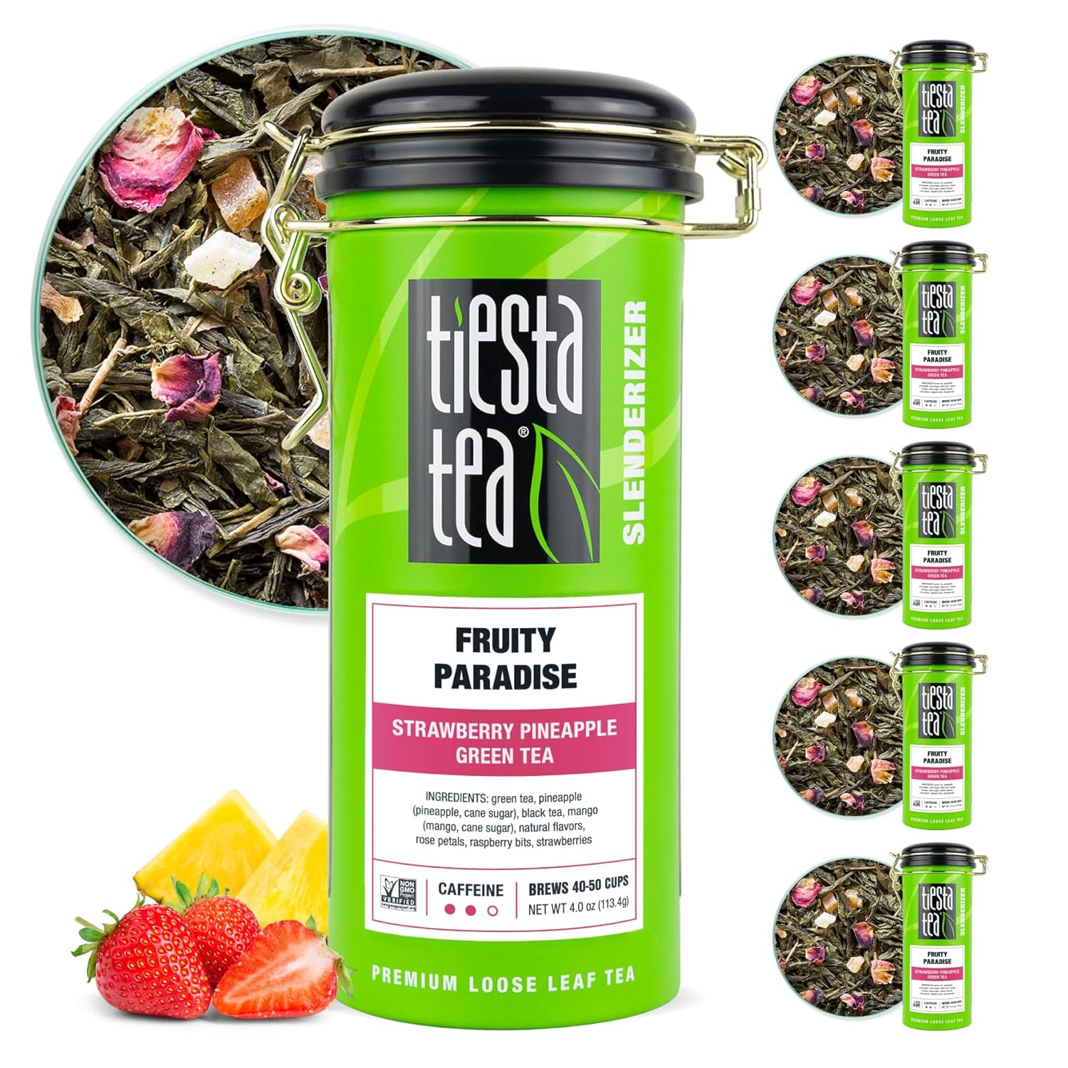 Fruity Paradise Green Tea – Strawberry Pineapple, 6-Pack, 24oz Tin