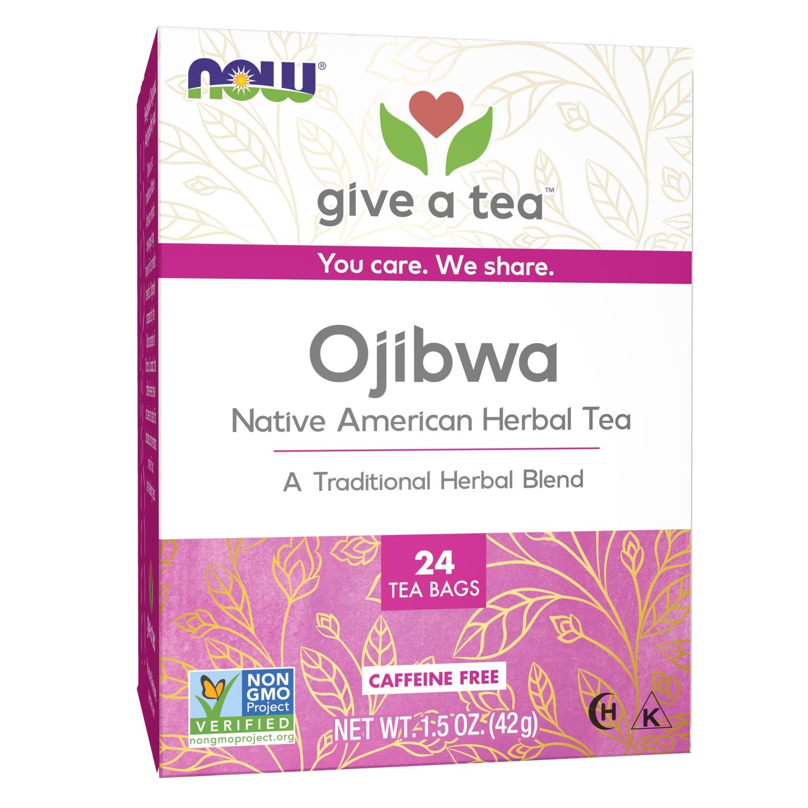 Now Foods Give A Tea Ojibwa Herbal Tea 24 Count Non Gmo Caffeine Free Bags