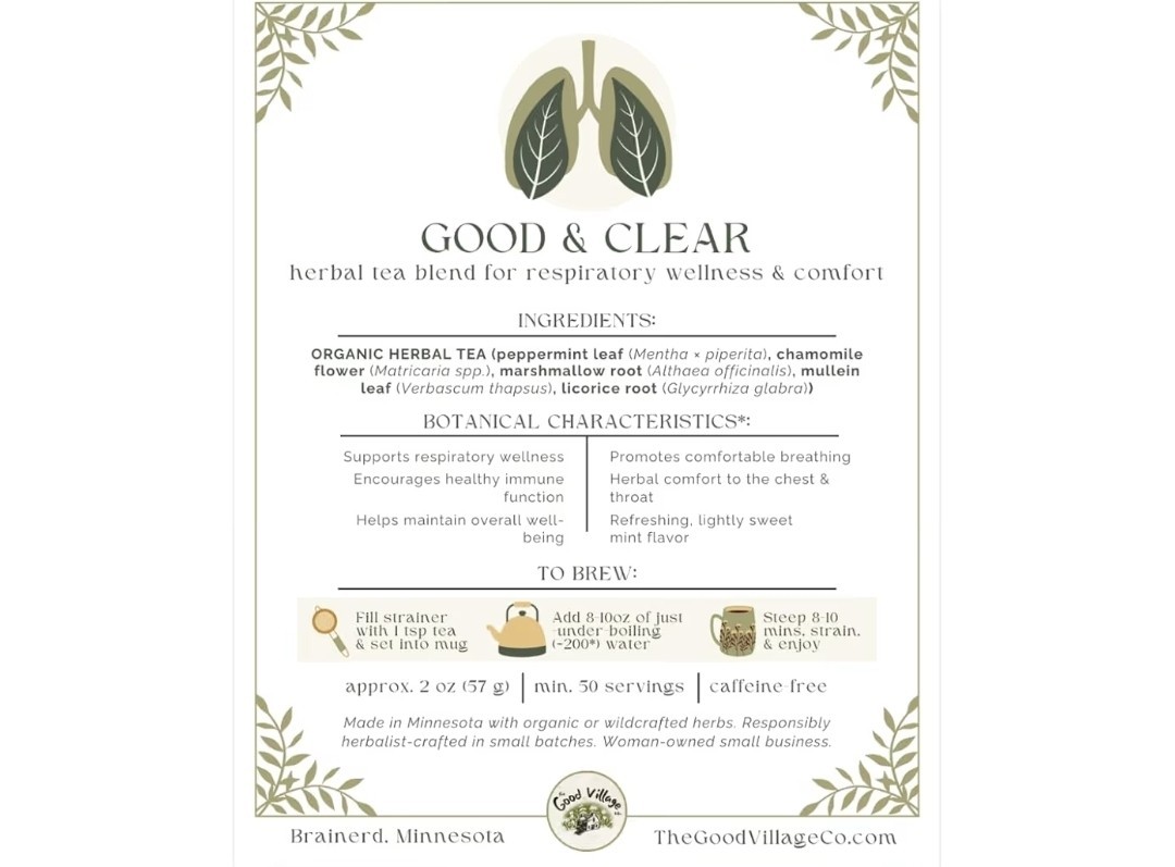 The Good Village Co. Good & Clear Loose Leaf Herbal Tea Mint Chamomile 2oz 50