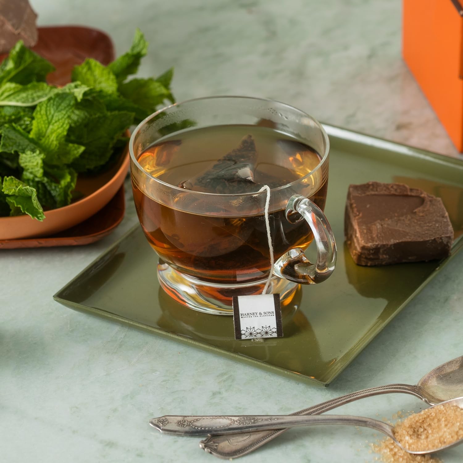 Harney and Sons Chocolate Mint, Flavored Black Tea – 20 Sachets per Tin