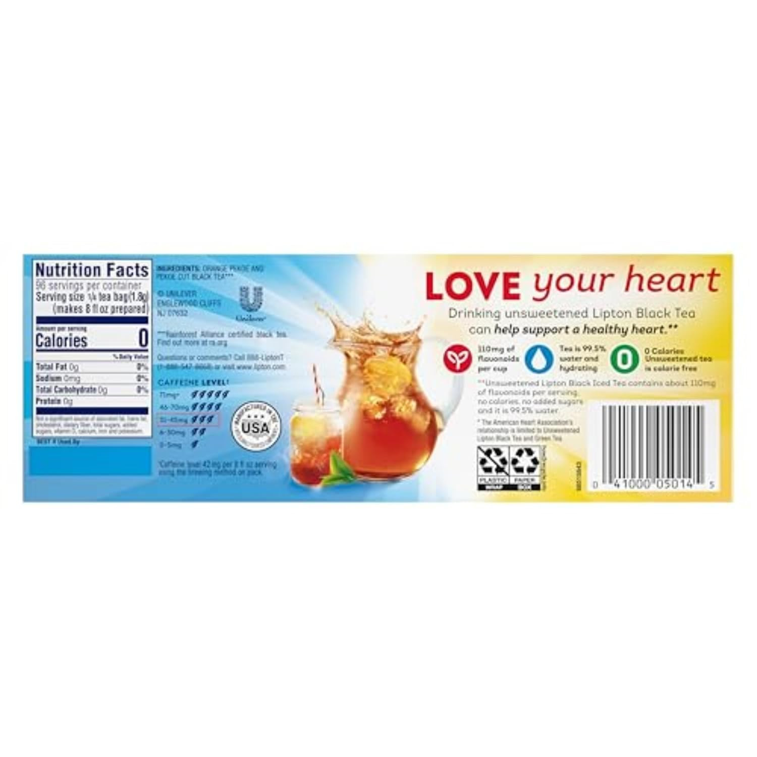 Lipton Unsweetened Iced Tea Bags, Family Size Zero Calories, 144 Total Tea Bags