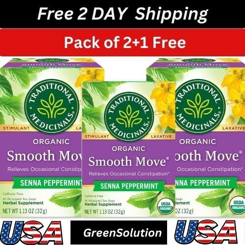 Traditional Medicinals Laxative Herbal Tea Organic Smooth Move 16 ct(PK 2+1 Free