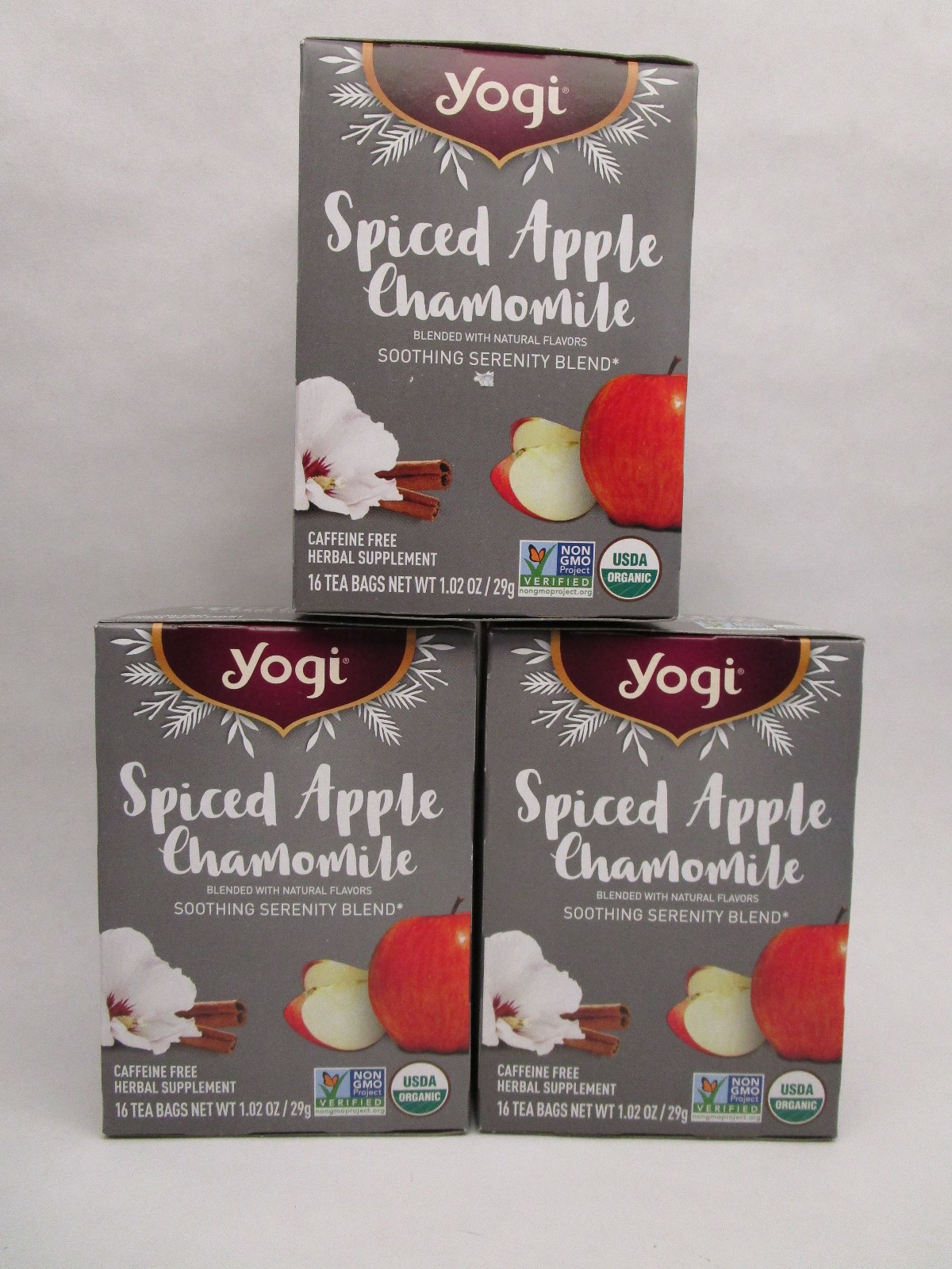 3 Boxes – Yogi Spiced Apple Caffeine Free Herbal Tea 16cnt Bags BB:05/2027