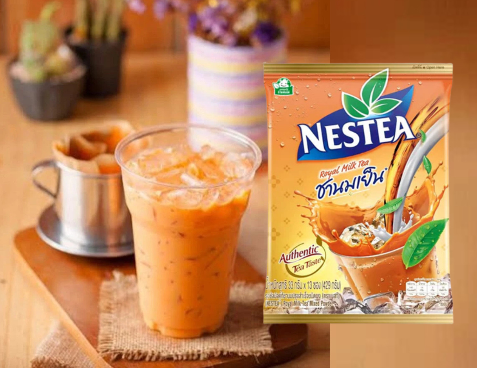 Nestea Instant Thai Milk Tea Mix Powder Authentic Thai Tea Taste 1 Bag (13 Sac)