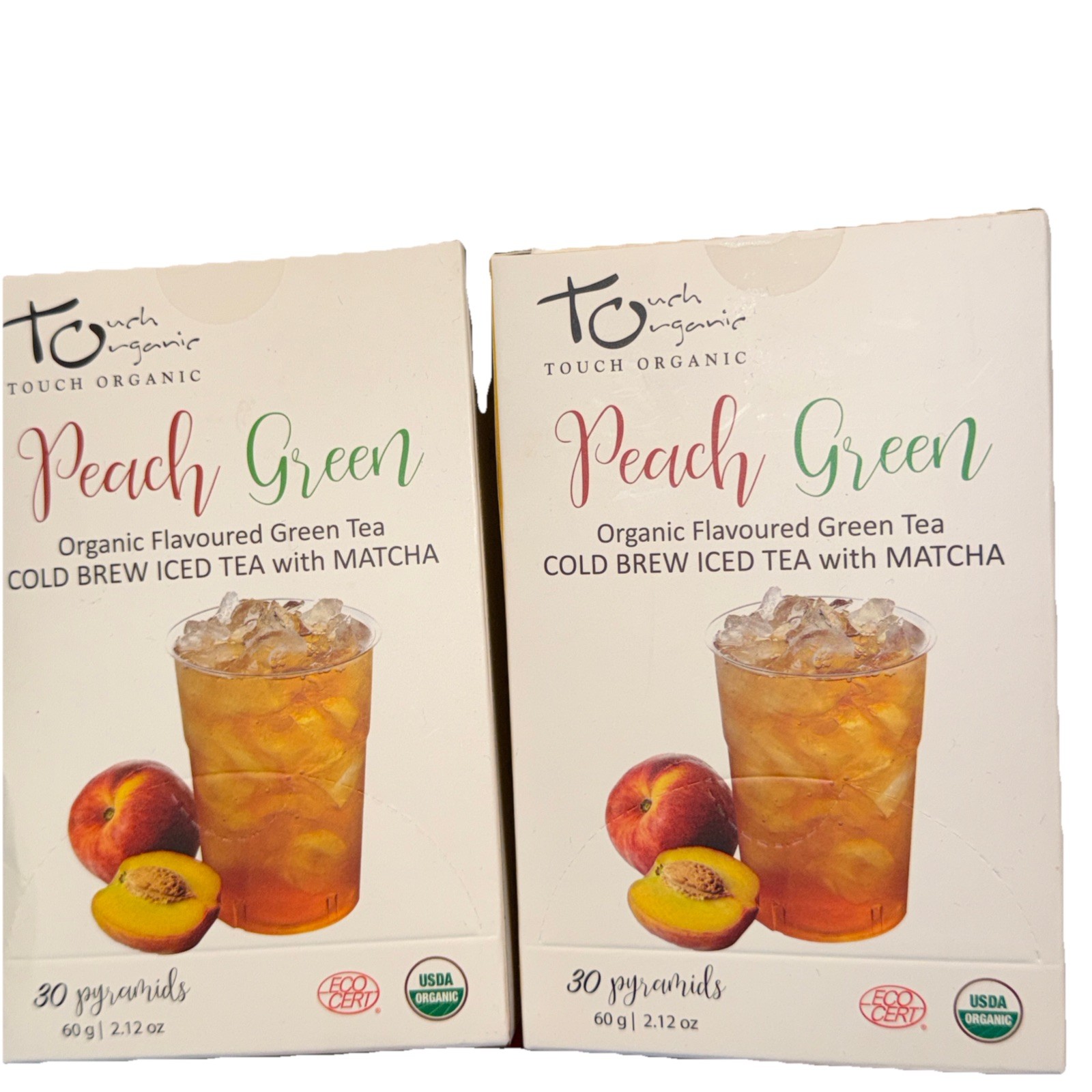TOUCH ORGANIC 🍑 PEACH GREEN COLD BREW ICED TEA w MATCHA 2 Boxes=60 Pyramids