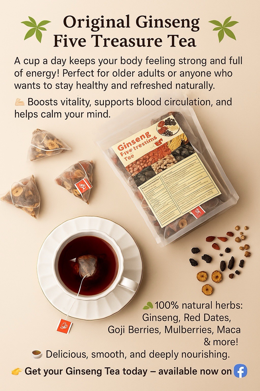 Ginseng Five Treasure Tea – 75 Premium Tea Bags