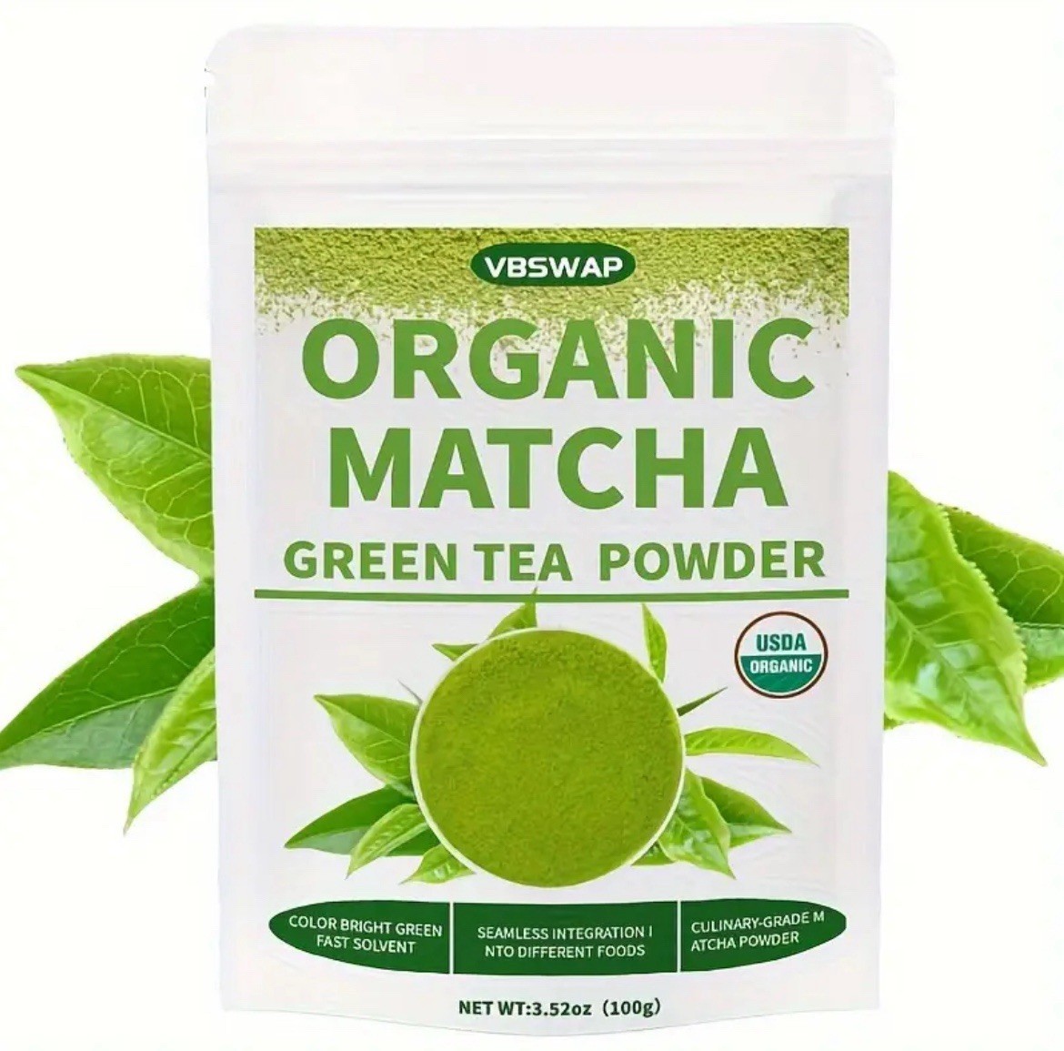 VBSWAP Organic Matcha Green Tea Powder 100g 3.5oz Pure Culinary Grade Latte Keto