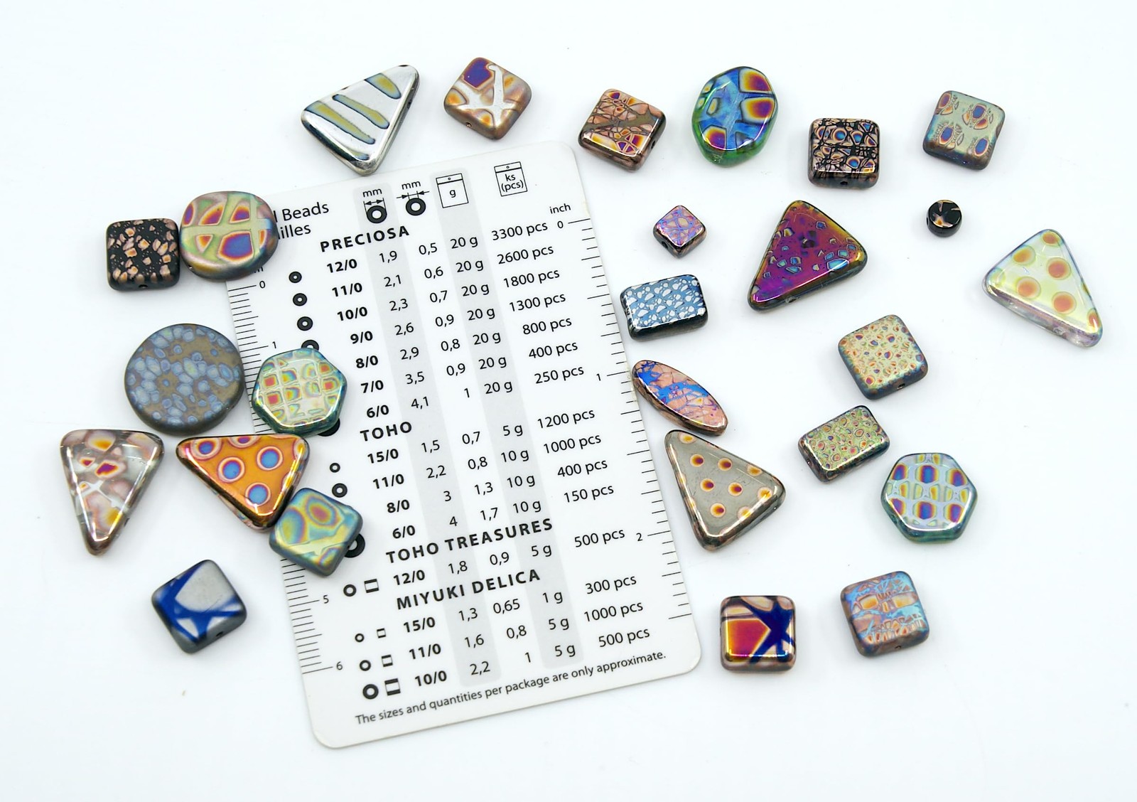 0.8 oz (25g) Mix of Unique Czech Bohemia Glass Pressed Beads with Various Pat…