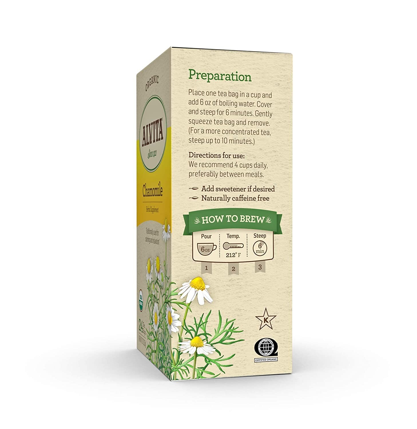Alvita Chamomile Organic Herbal Tea Bags 24 ( 3 Pack Total 72 Bags) Expr 10/2022