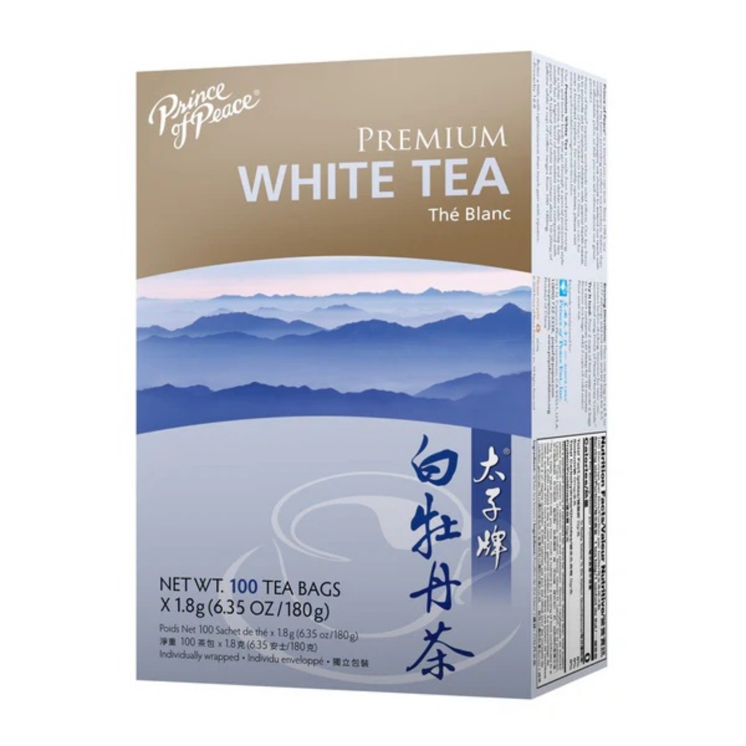 Premium White Tea, 100 Tea Bags Each Box -Prince of Peace