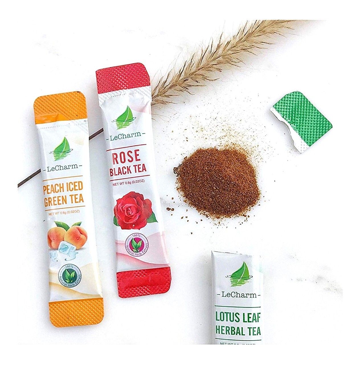 Tea Powder LeCharm Mix Pack 8 Flavor – 100% Natural Herbal Black Green Fruit