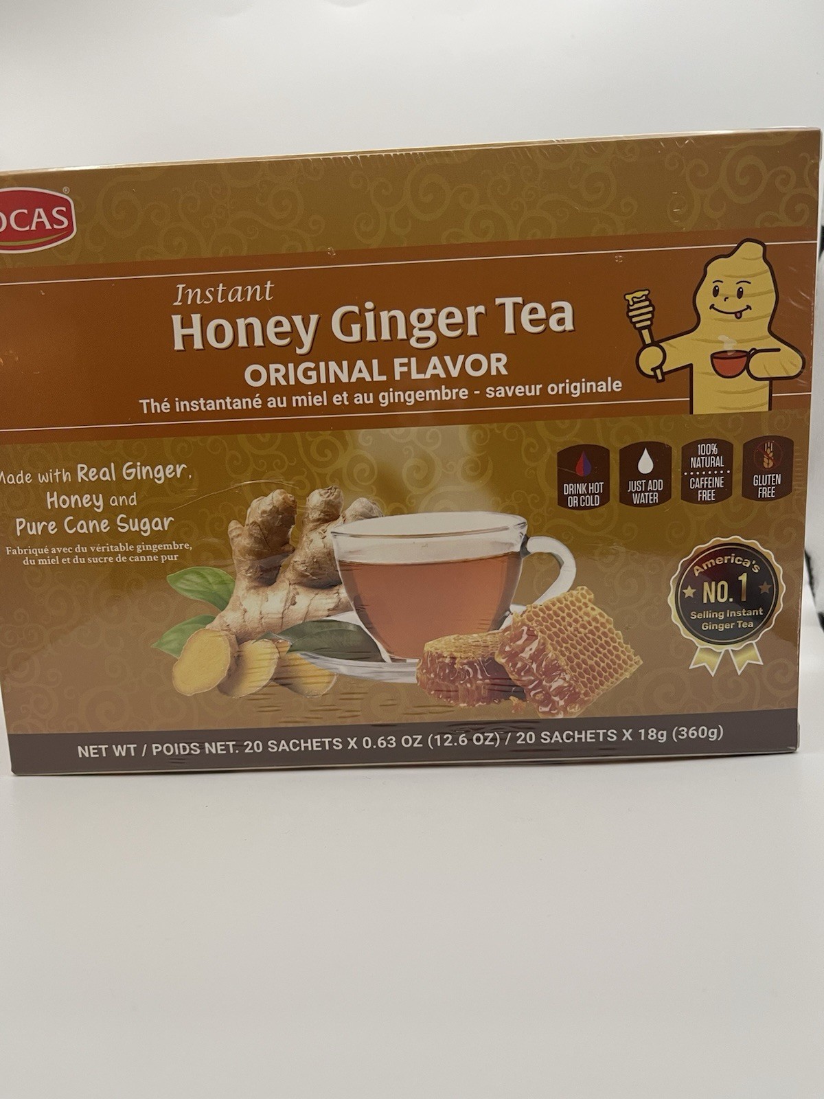 Pocas Honey Ginger Tea, Original, 12.6 Ounce, (20 Bags) EXP:2027 Free Shipping