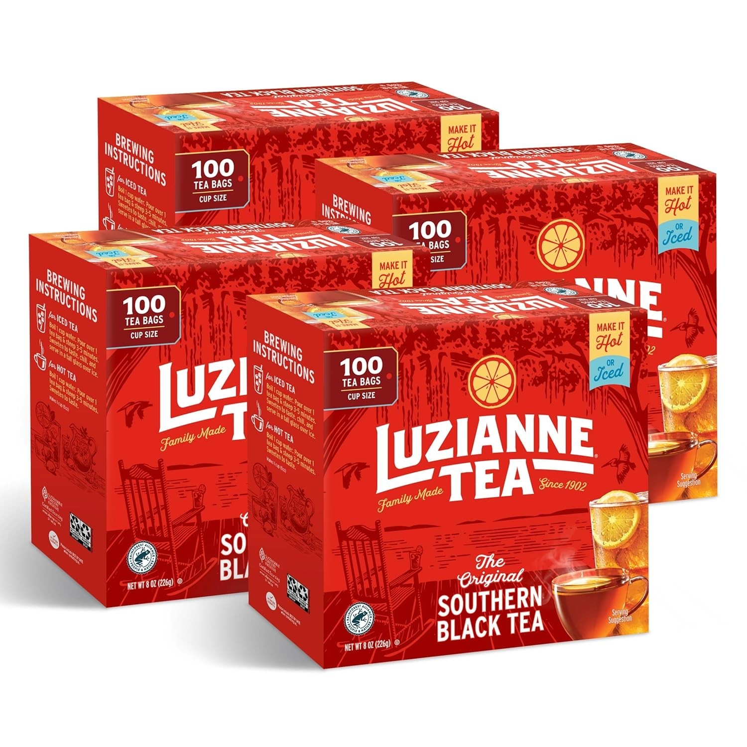 Energizing Black Tea Iced Tea Bags, 100ct x 4, Allergen-Free