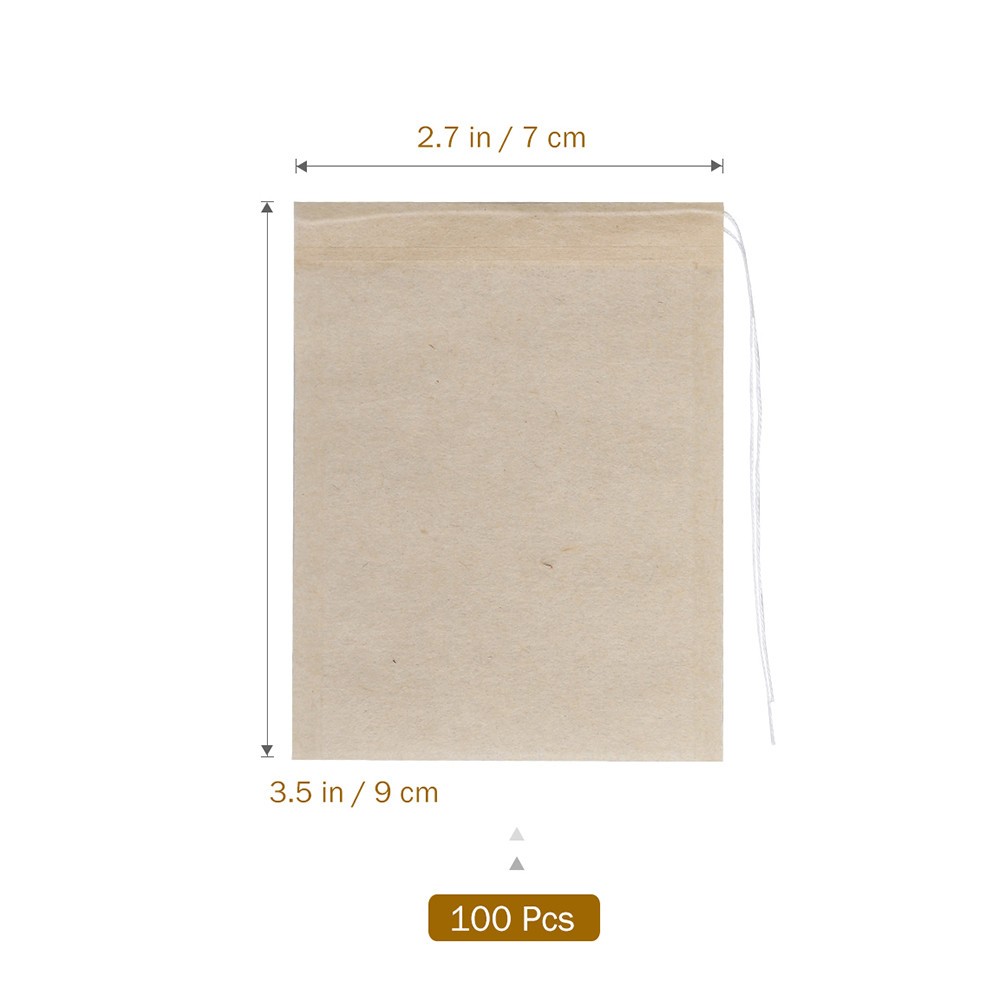 100Pcs Drawstring Tea Bag Set Reusable Food Grade Filter Paper Light Brown