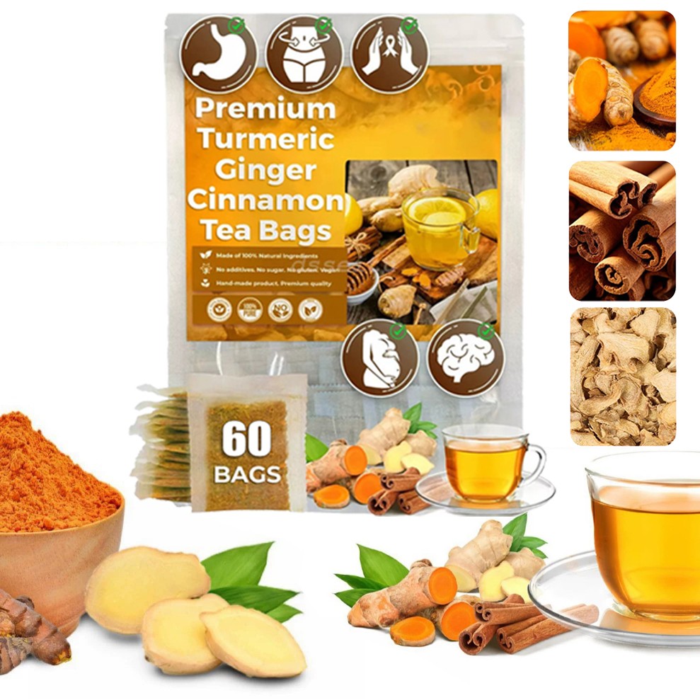 60Bags Turmeric Ginger Cinnamon Tea No Additive Support Brain Weight Sleep-Skin