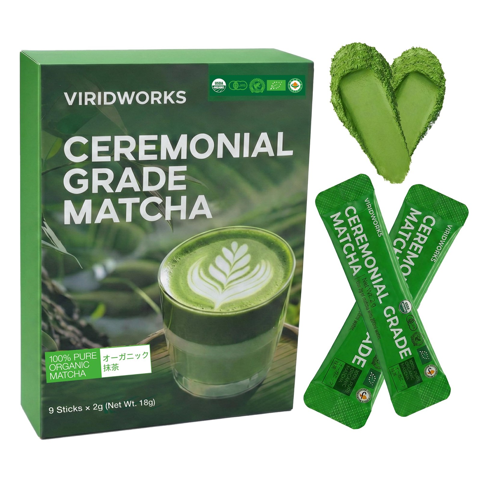 Organic Matcha Green Tea Powder Stick Packs – Ceremonial Grade (First Spring …