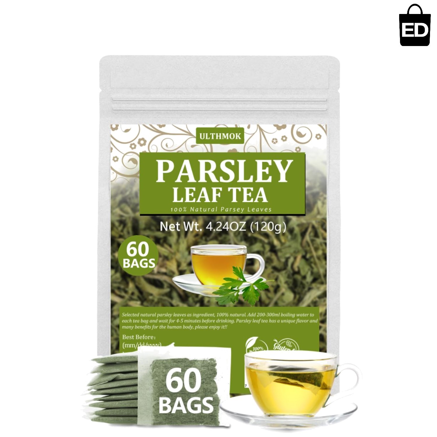 Delightful 60 Count Natural Parsley Tea Bags – Caffeine Free & Additive Free