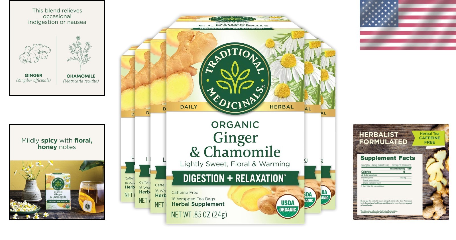 Herbal Healing with Organic Ginger & Chamomile Tea – 6 Pack for Nutrition Lovers