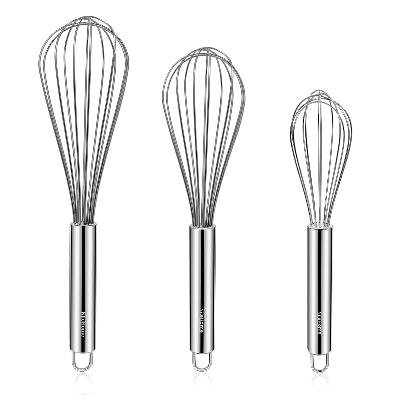NileHome Stainless Steel Whisk Set 8″ 10″ 12″ Kitchen 3 P, Silver-8″10″12″
