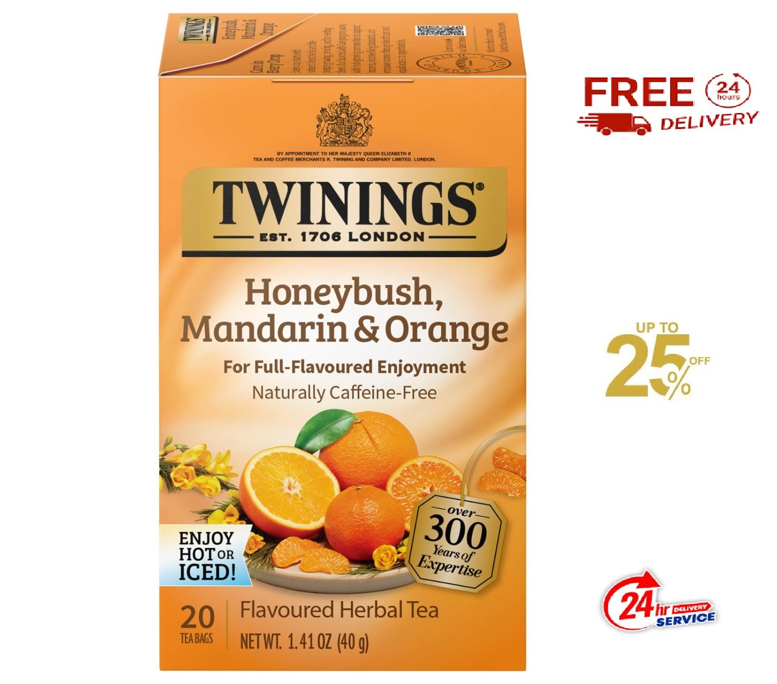 Twinings Honeybush Herbal Tea with Mandarin and Orange 20 Count Pack