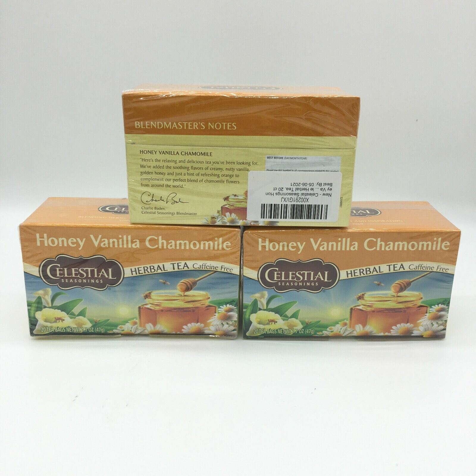 LOT OF 3 Celestial Seasonings Honey Vanilla Chamomile Herbal Tea 60 Tea Bags NEW
