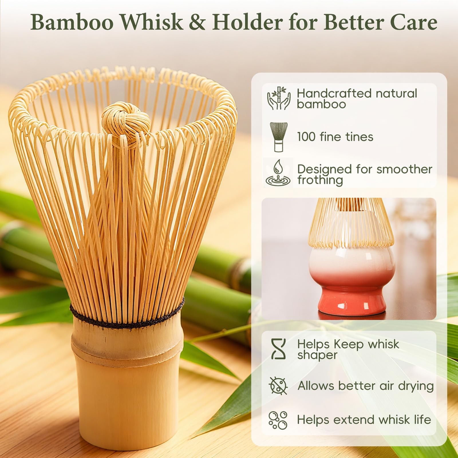 Matcha Whisk Set, Ceramic Matcha Set Includes Bowl & Holder, Bamboo Whisk (Ch…