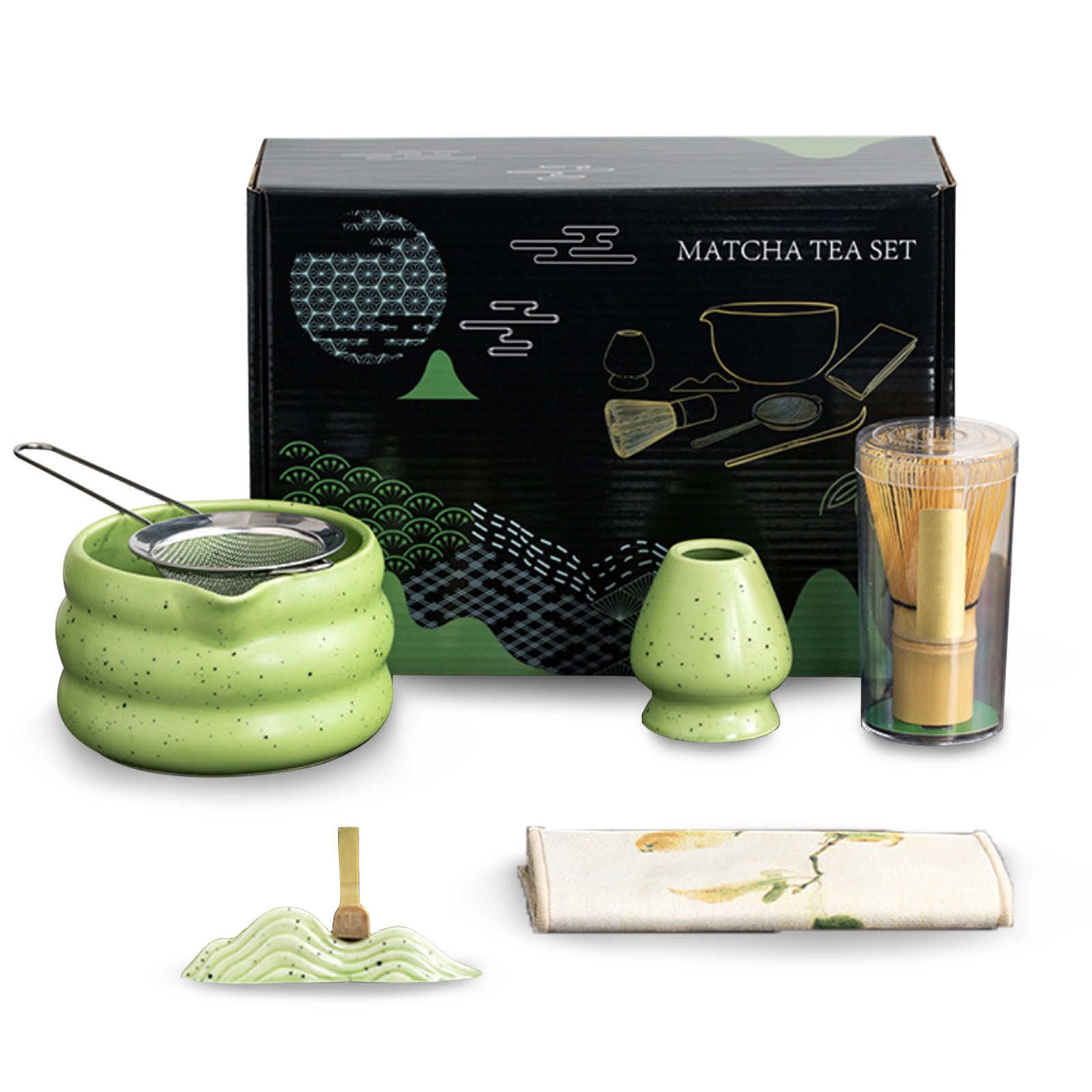 7-Piece Japanese Matcha Tea Set Matcha Whisk Set Traditional Ceremony Kit w/Bowl